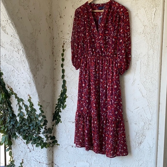 🎉HP🎉Kaari Blue Split Neck Midi Peasant Dress - Picture 3 of 8